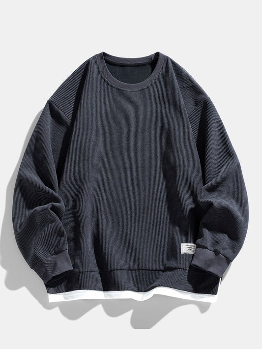 2 In 1 Crew Neck Stretch Corduroy Sweatshirt