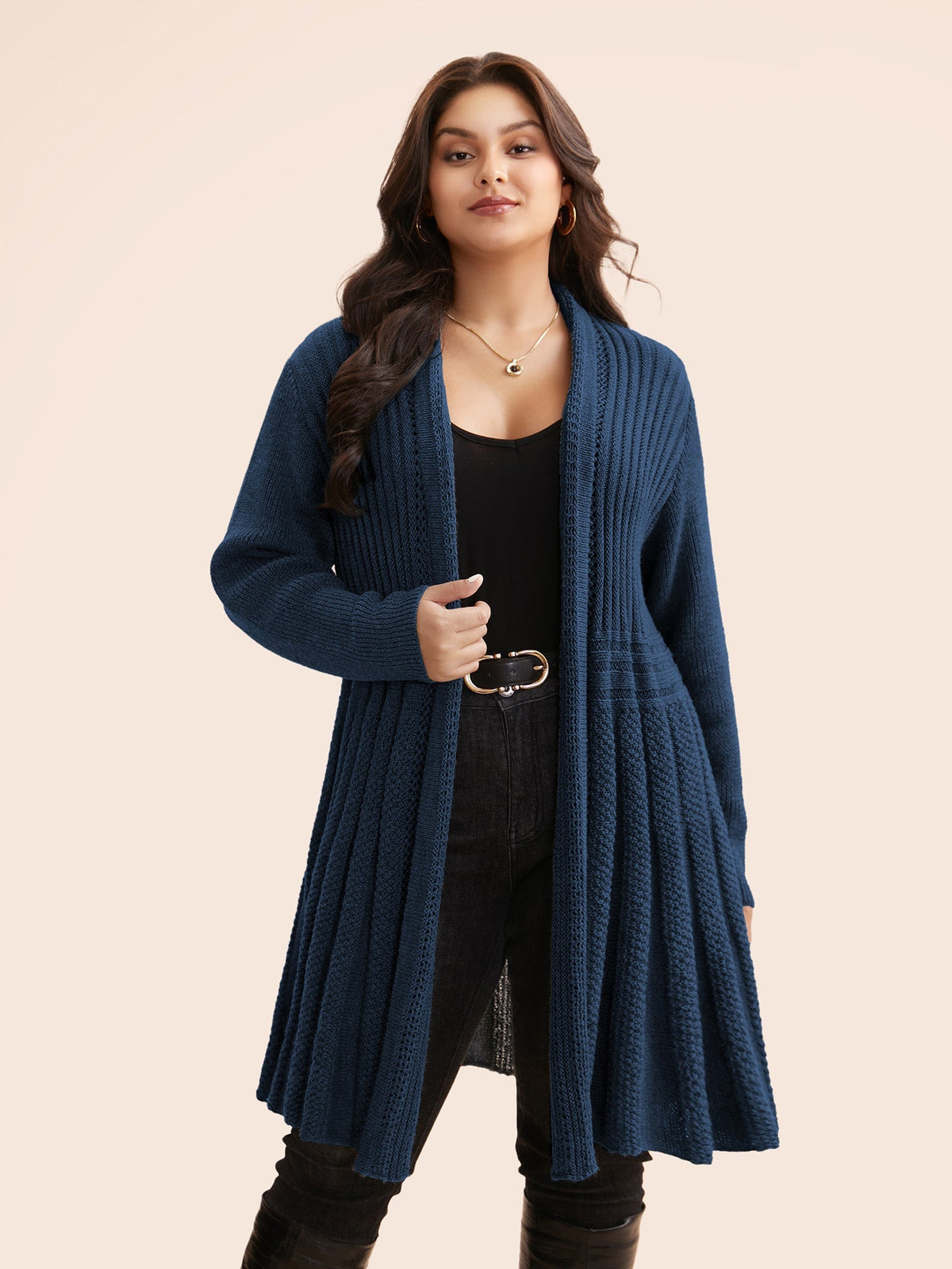 Textured Kimono Collar Long Cardigan