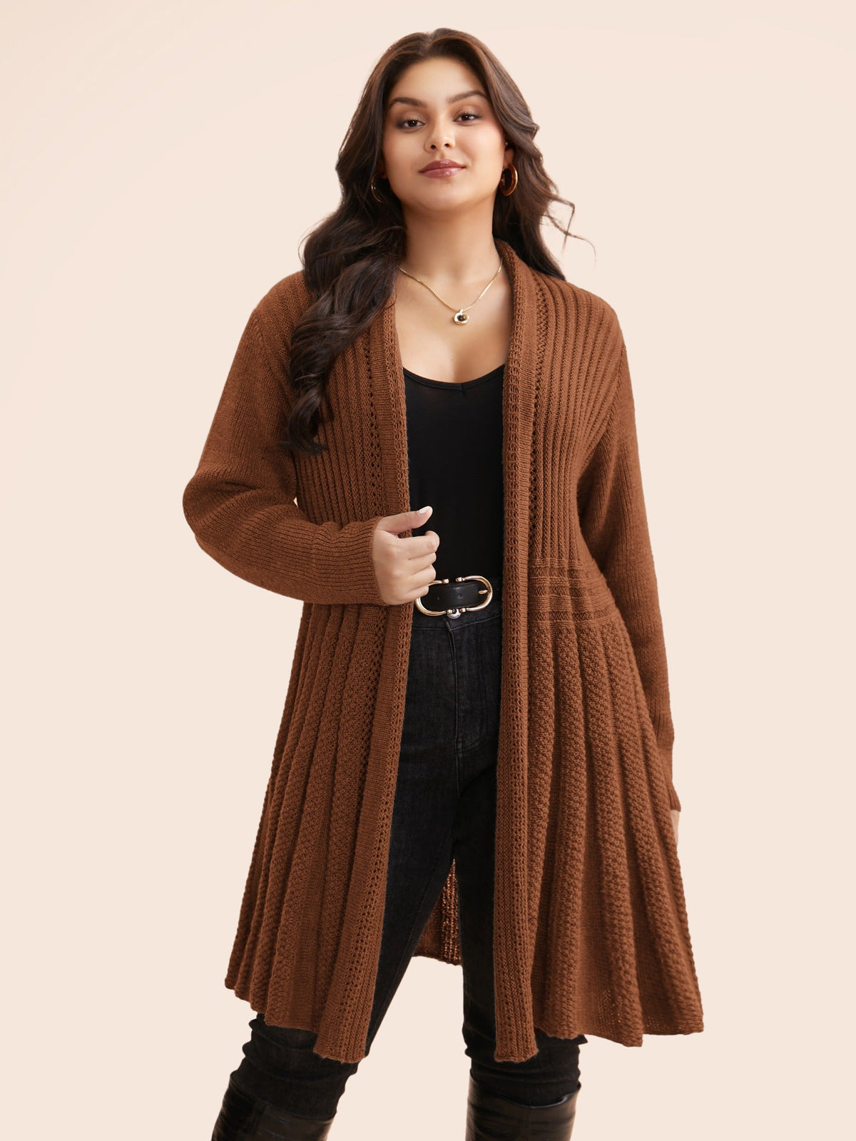 Textured Kimono Collar Long Cardigan