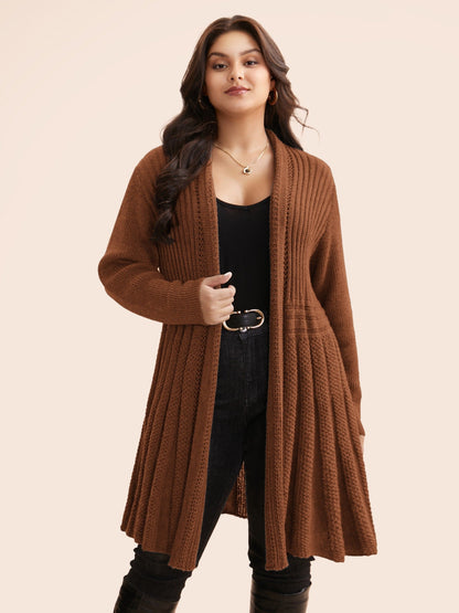 Textured Kimono Collar Long Cardigan