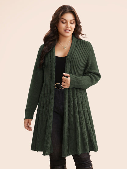 Textured Kimono Collar Long Cardigan