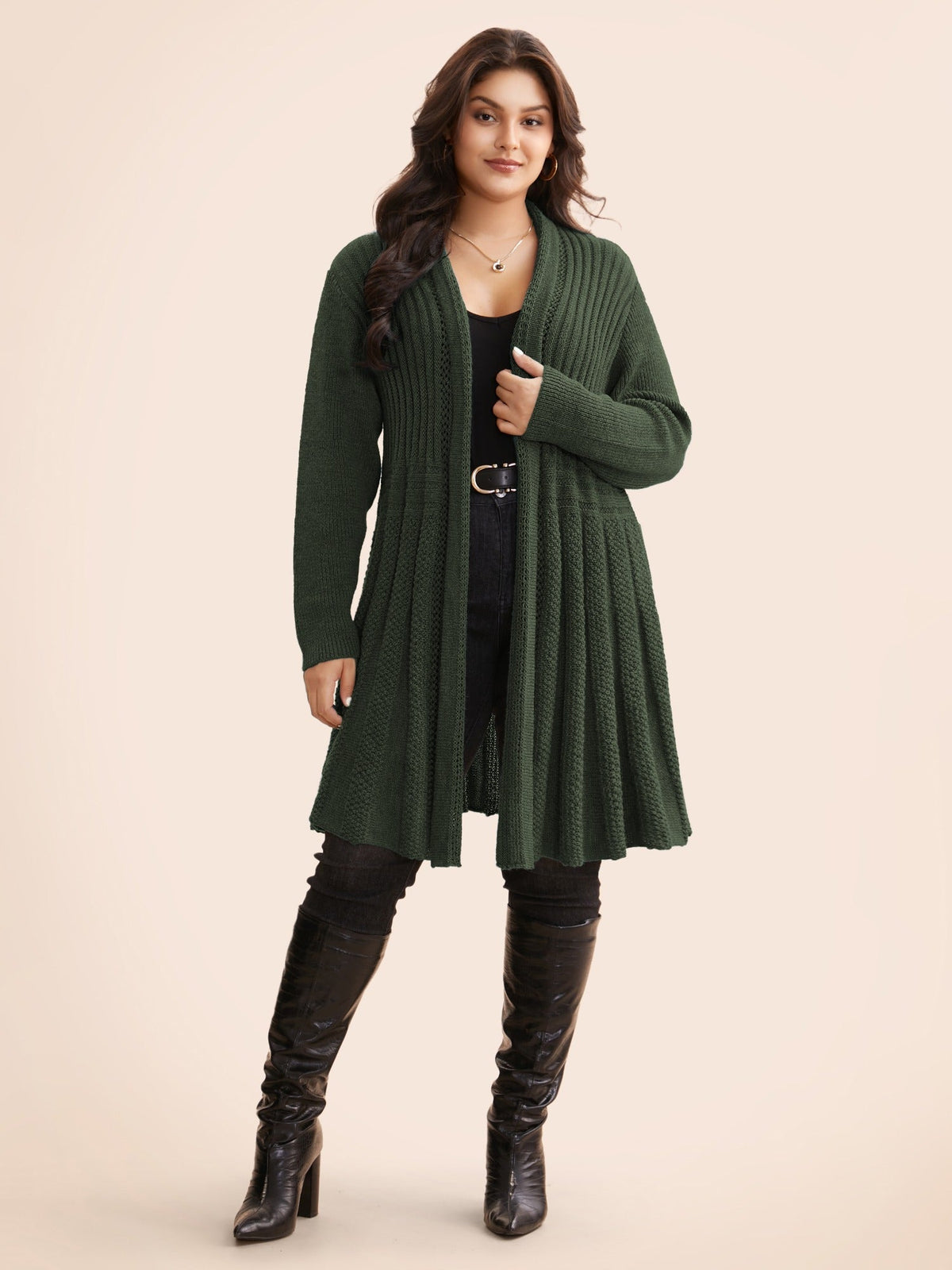 Textured Kimono Collar Long Cardigan