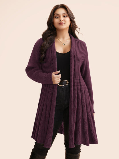 Textured Kimono Collar Long Cardigan
