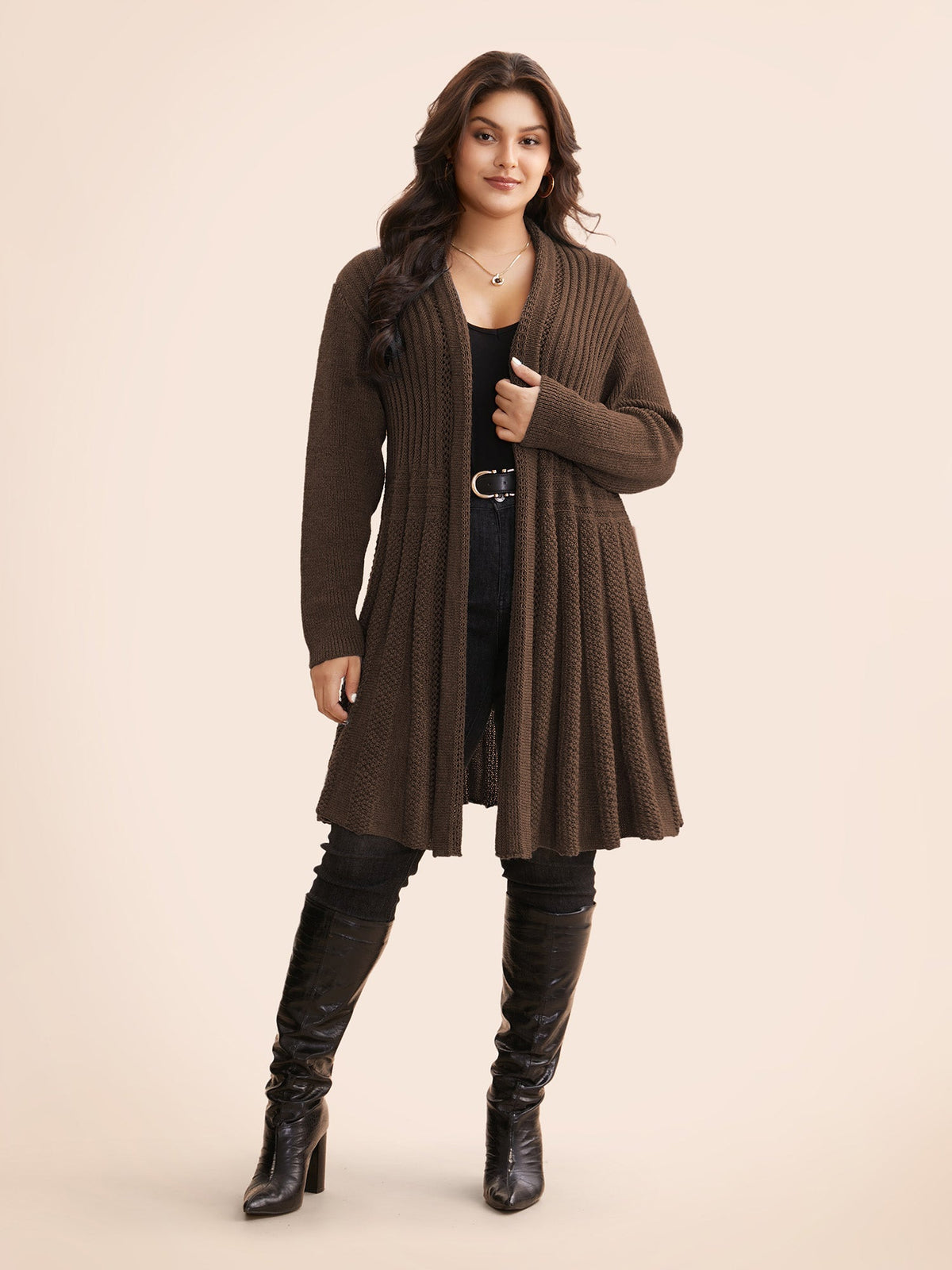 Textured Kimono Collar Long Cardigan