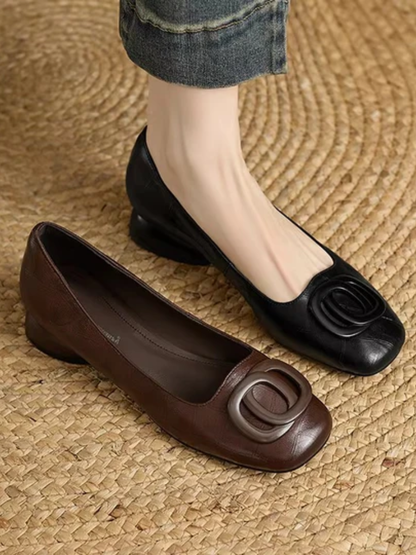 Sophie Square-Toe Leather Ballet Flats