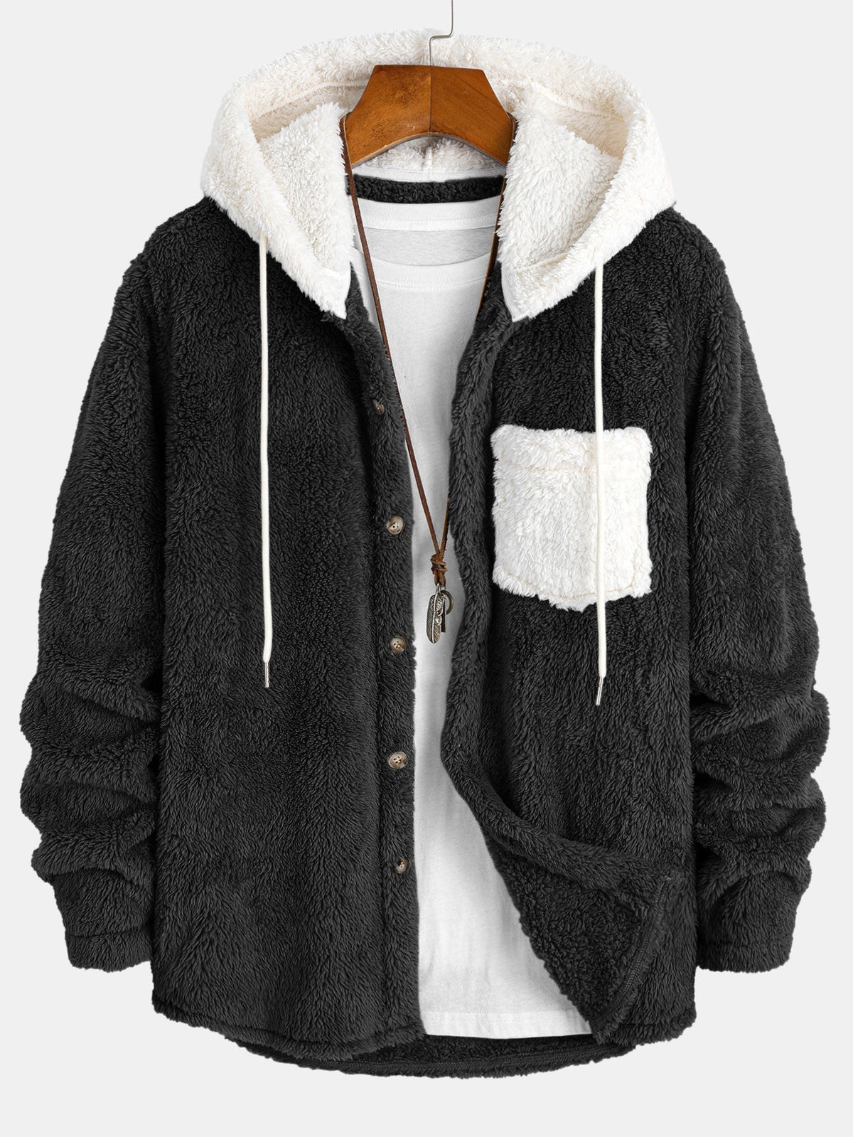 Contrast Teddy Hooded Shirt