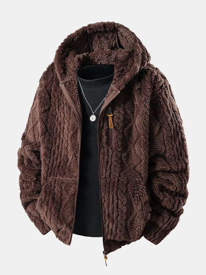Geometric Jacquard Teddy Hoodie