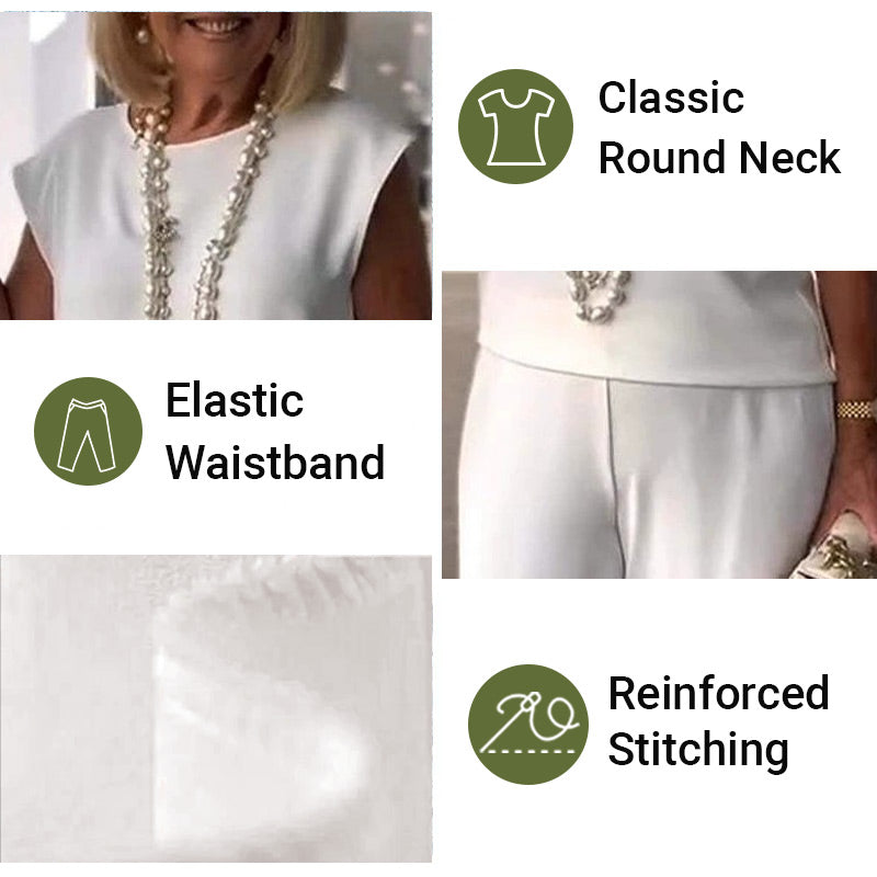 Women's Crew Neck Sleeveless Top and Pants Set