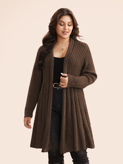Textured Kimono Collar Long Cardigan