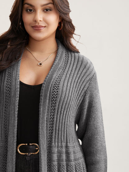 Textured Kimono Collar Long Cardigan