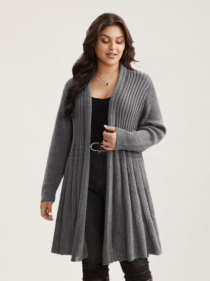 Textured Kimono Collar Long Cardigan