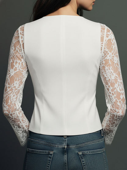 Noémie | High-Neck Black Blazer with Semi-Sheer Sleeves