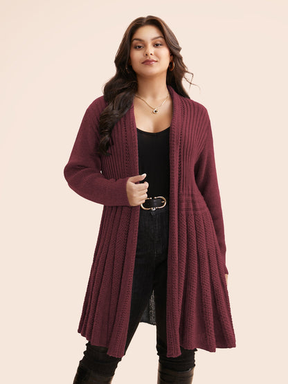 Textured Kimono Collar Long Cardigan