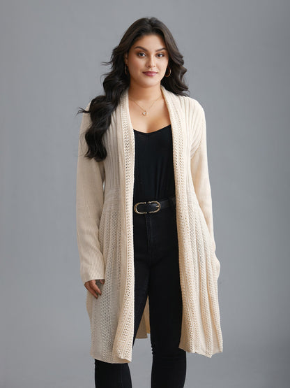 Textured Kimono Collar Long Cardigan