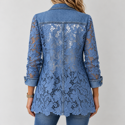 Evelyn Floral Lace Denim Blazer