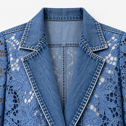 Evelyn Floral Lace Denim Blazer