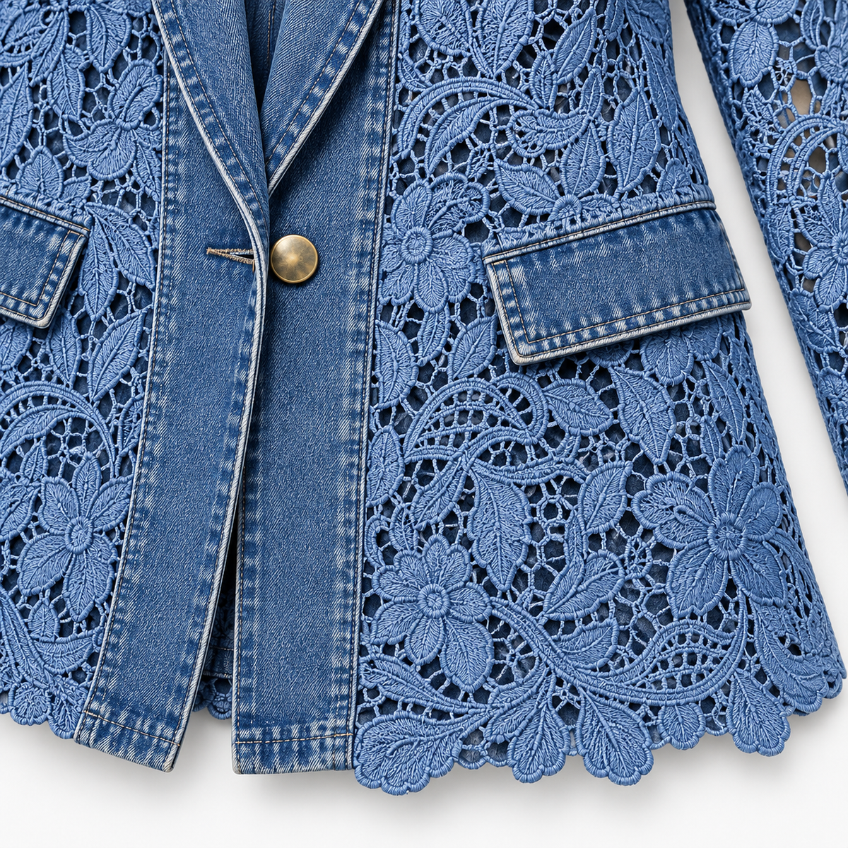 Evelyn Floral Lace Denim Blazer