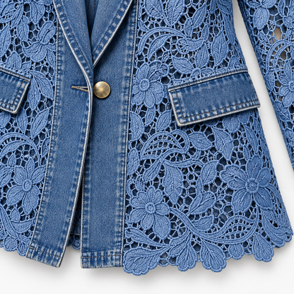 Evelyn Floral Lace Denim Blazer