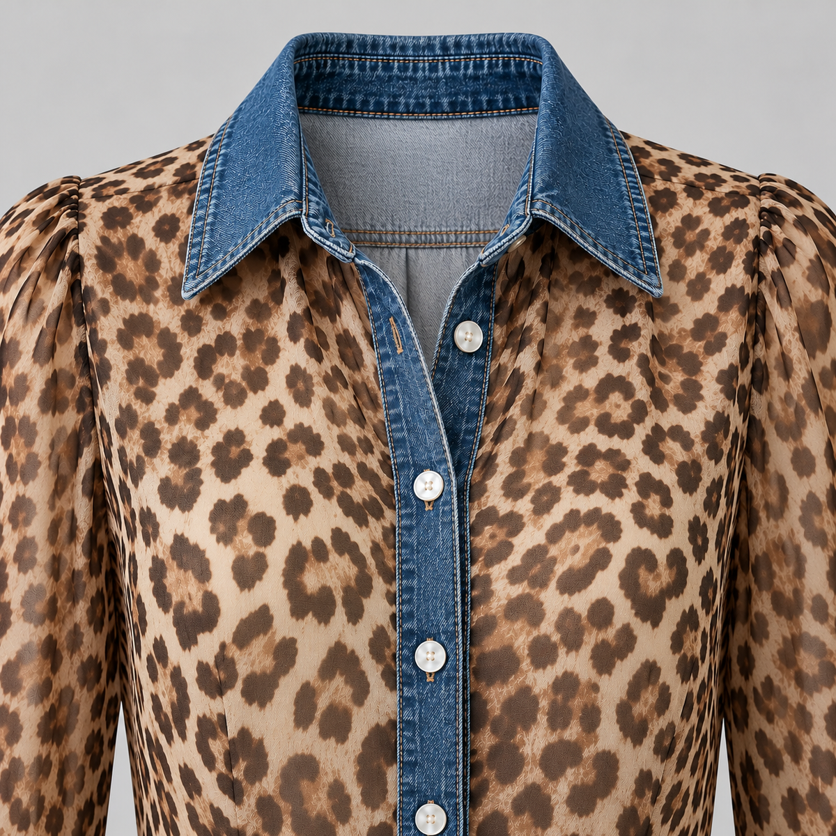 Harper Leopard Denim Peplum Blouse