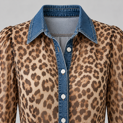 Harper Leopard Denim Peplum Blouse