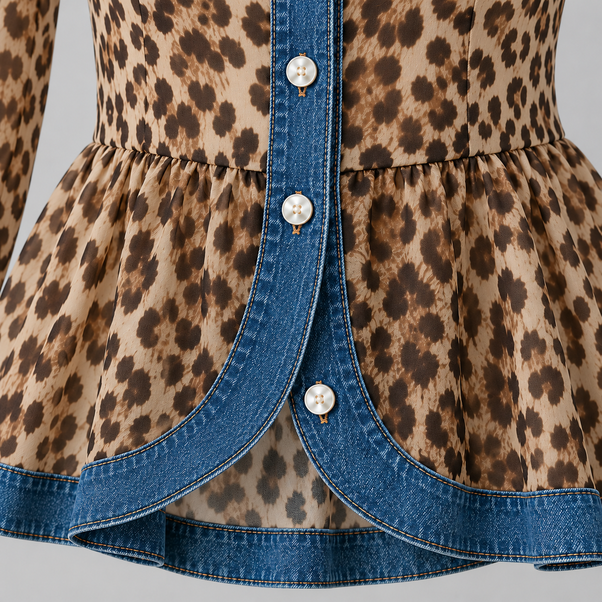 Harper Leopard Denim Peplum Blouse