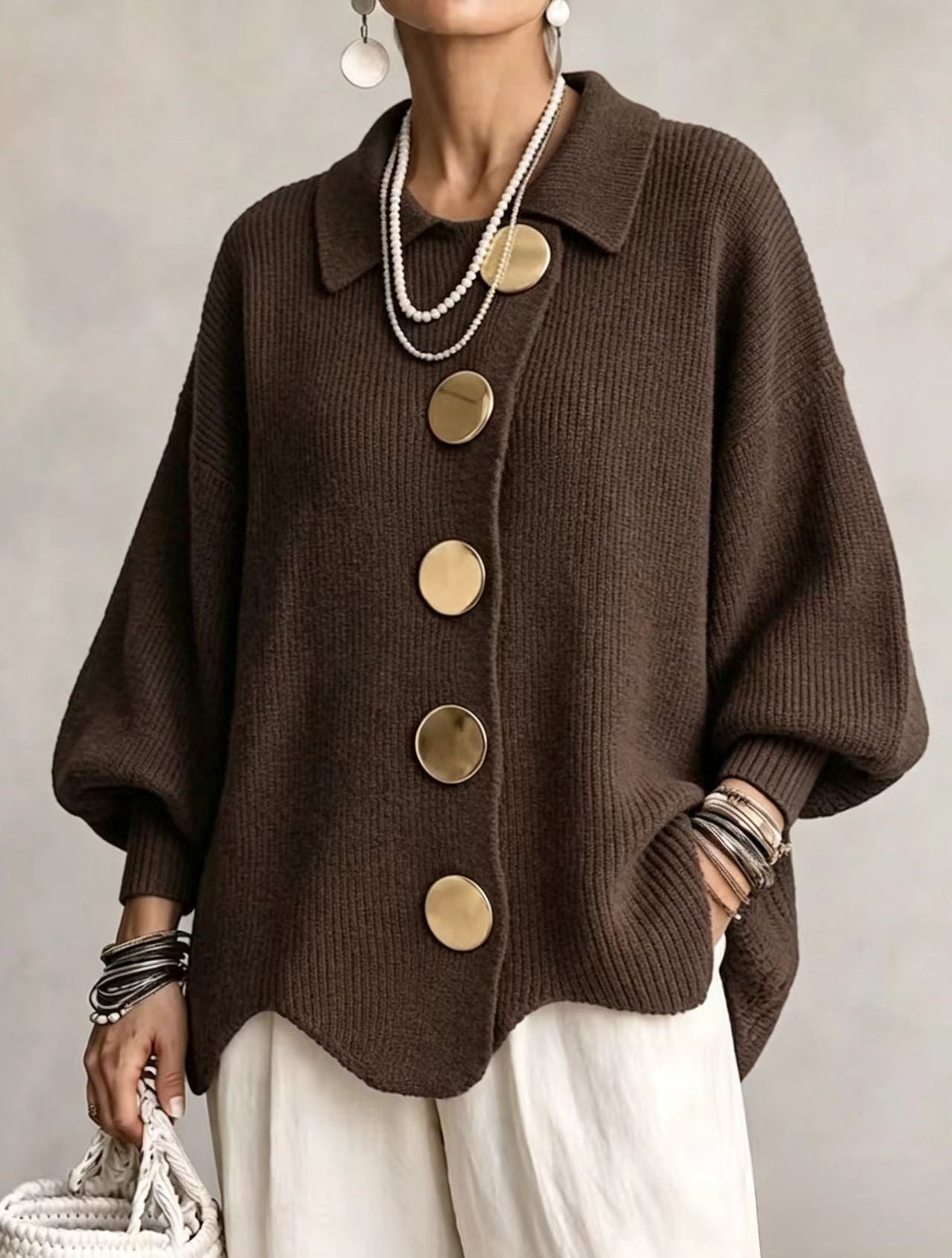 Victoire | Oversized Gold-Button Cardigan