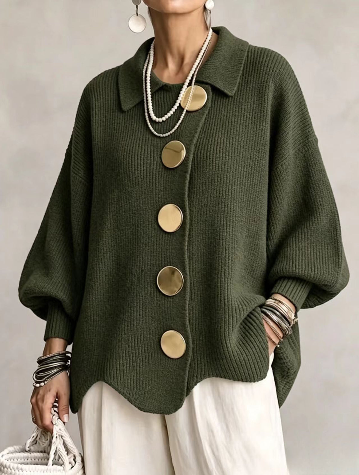 Victoire | Oversized Gold-Button Cardigan