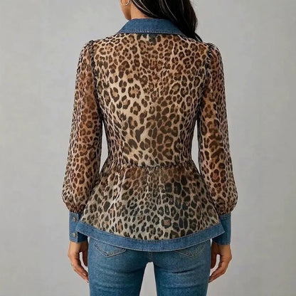 Harper Leopard Denim Peplum Blouse
