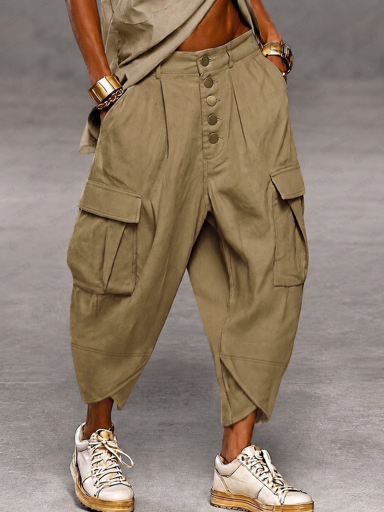 Relaxed Fit Camo Cargo Harem Pants