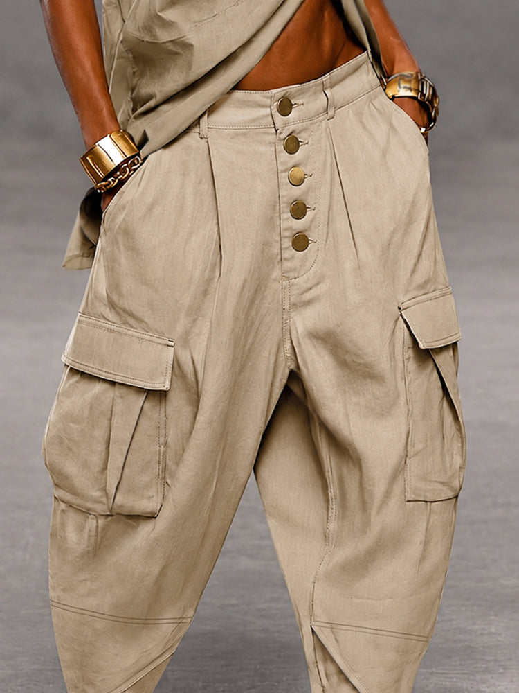 Relaxed Fit Camo Cargo Harem Pants