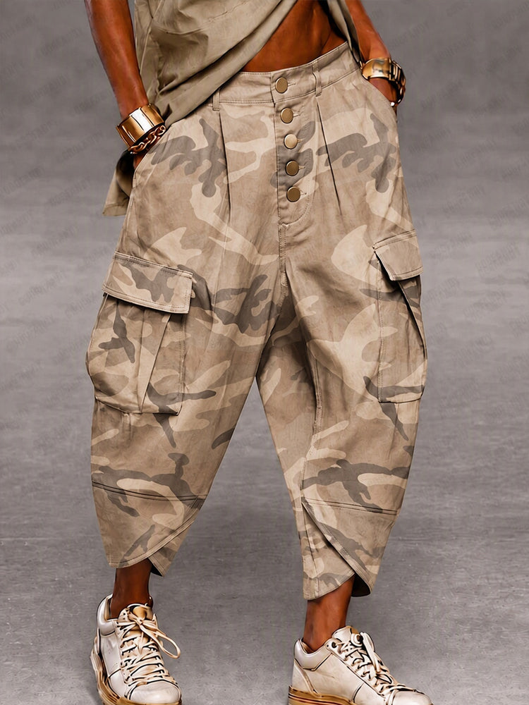 Relaxed Fit Camo Cargo Harem Pants