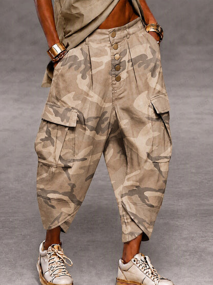 Relaxed Fit Camo Cargo Harem Pants
