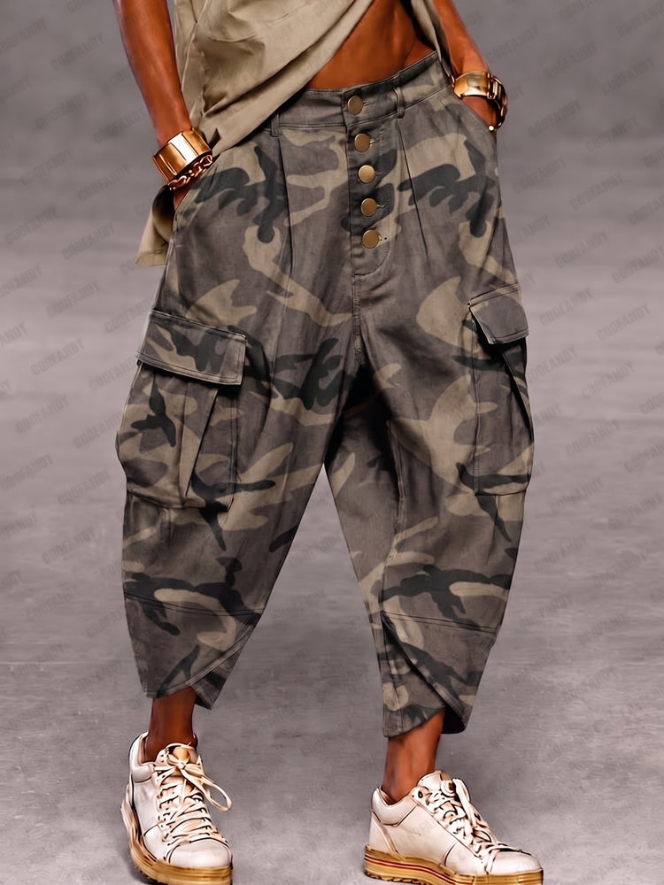 Relaxed Fit Camo Cargo Harem Pants
