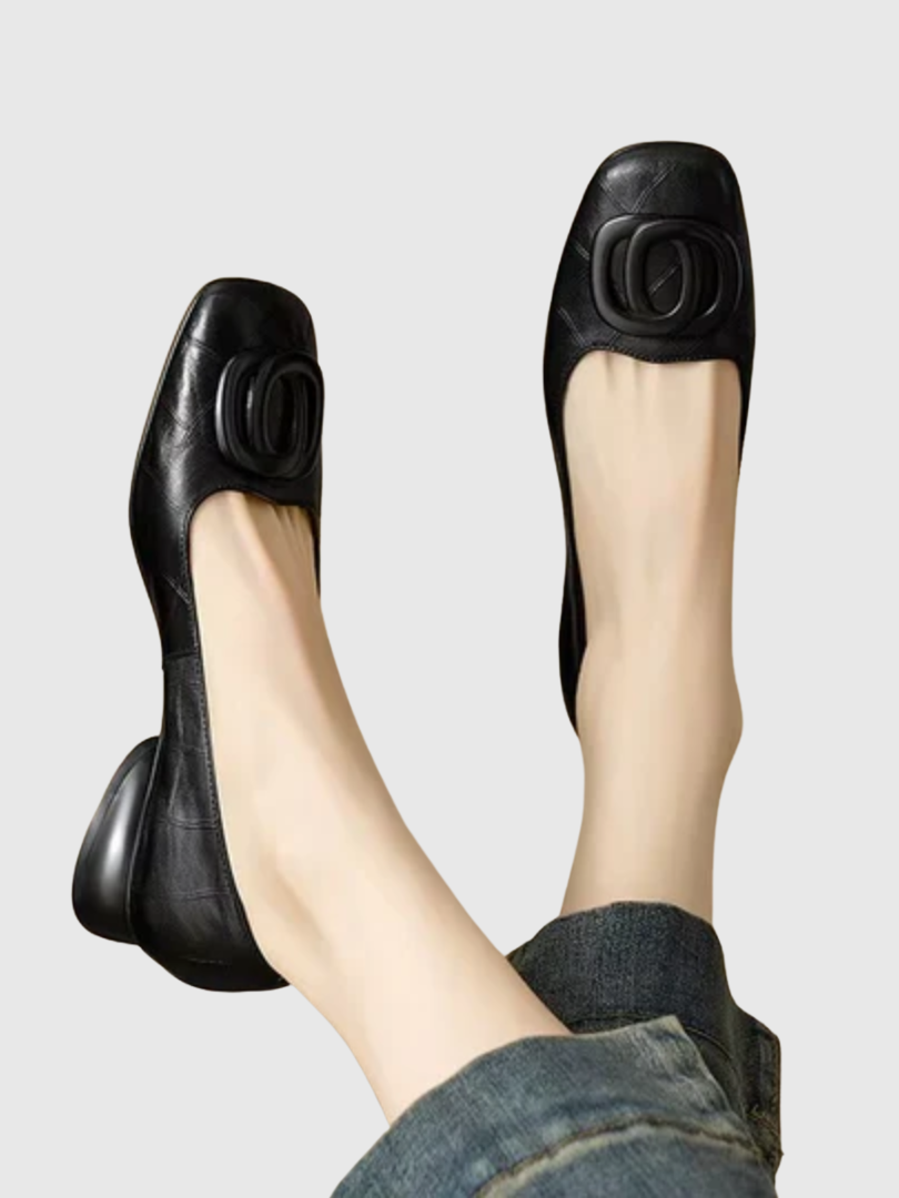 Sophie Square-Toe Leather Ballet Flats