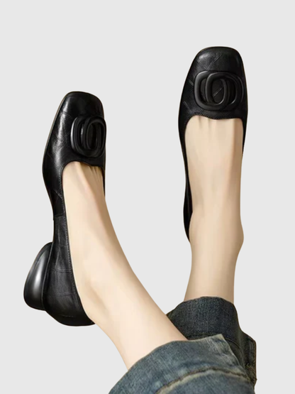 Sophie Square-Toe Leather Ballet Flats