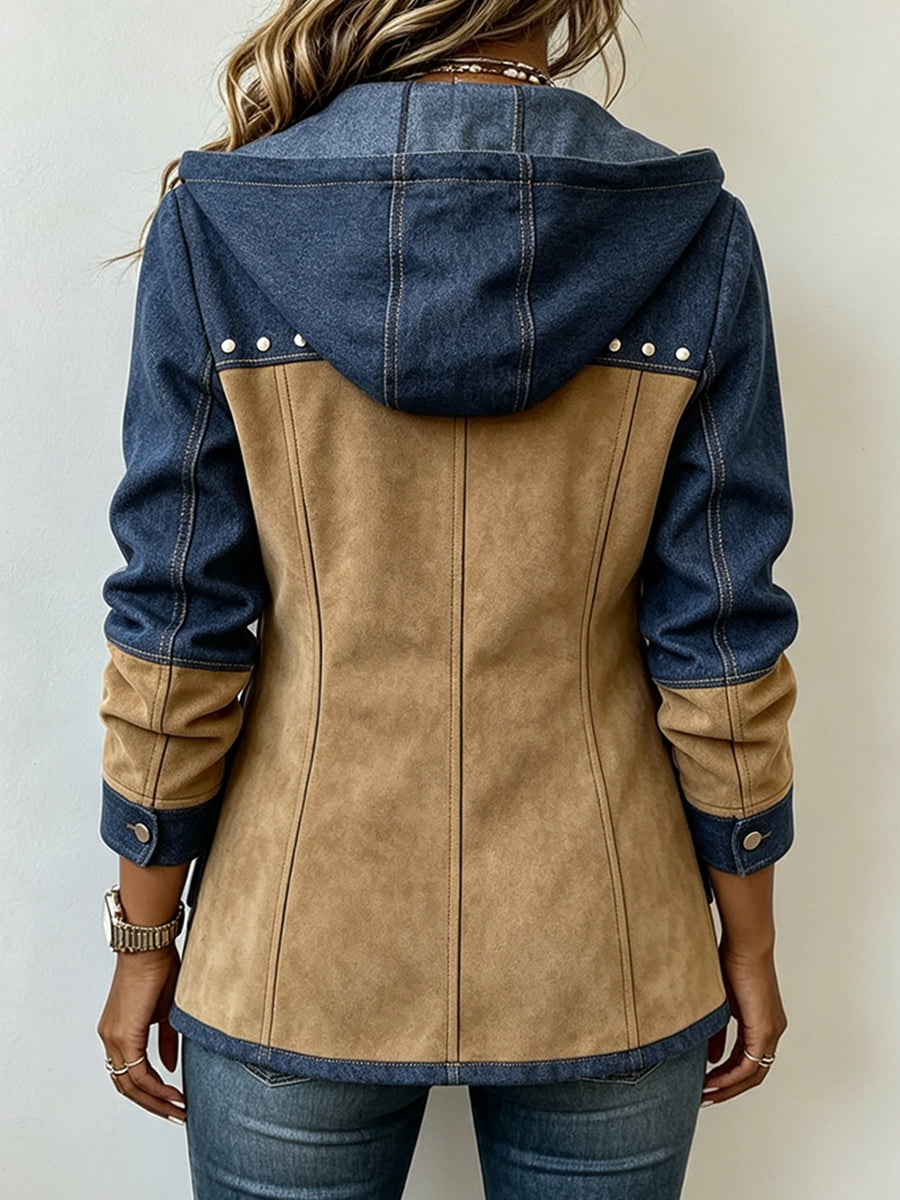 Adriana | Navy & Camel Hooded Jacket