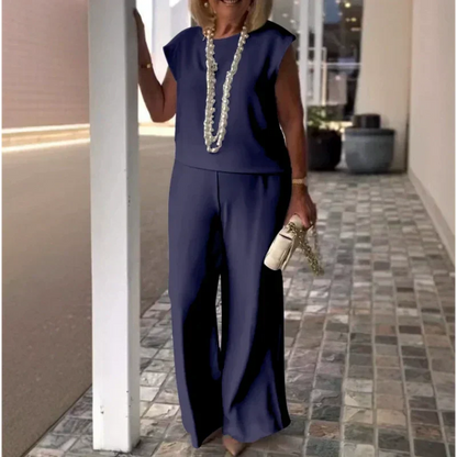Women's Crew Neck Sleeveless Top and Pants Set