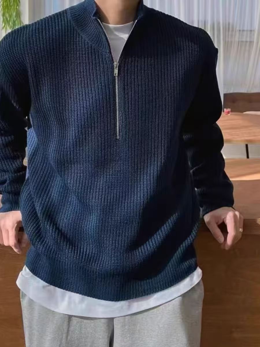Stylish Half-Zip Ribbed Knit Sweater